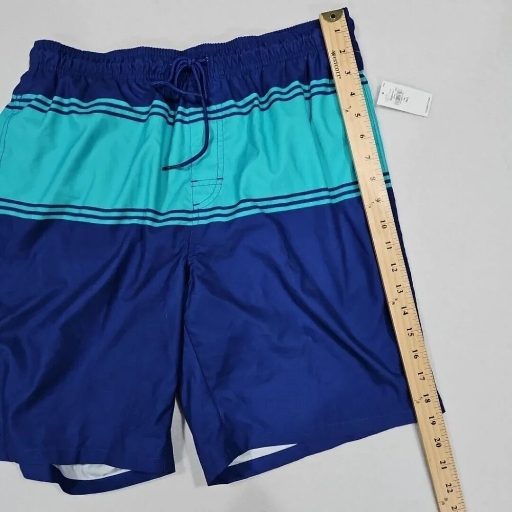 Old Navy Mens Medium Tall Blue Teal Striped‎ Swim Trunks Board Shorts Surf